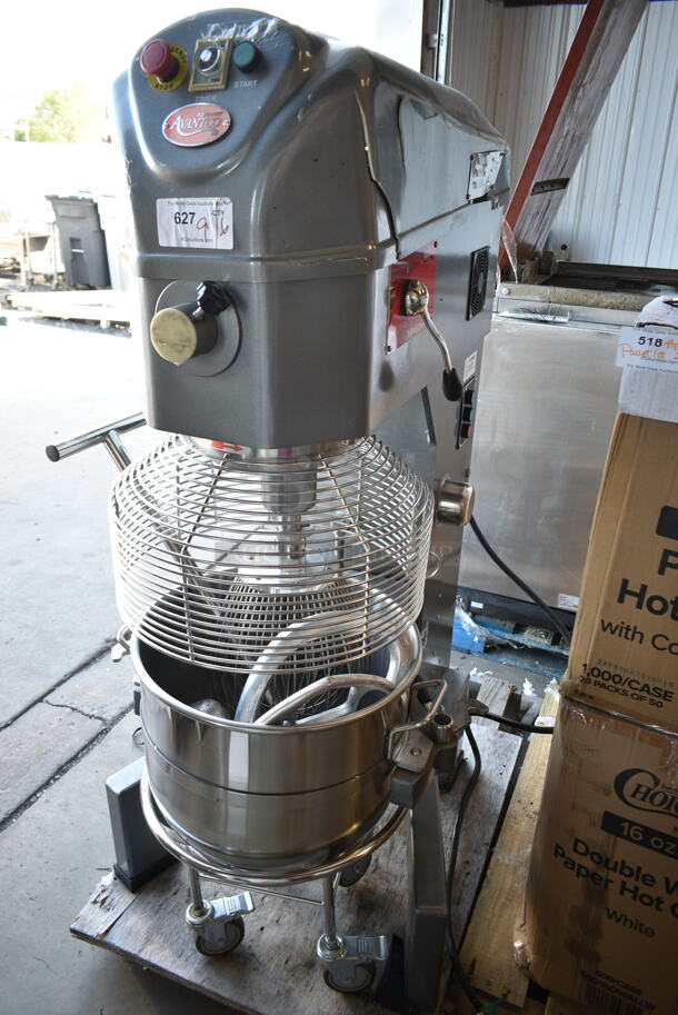 BRAND NEW SCRATCH AND DENT! Avantco 177MX60H Metal Commercial Floor Style 60 Quart Planetary Dough Mixer w/ Stainless Steel Mixing Bowl, Bowl Guard, Bowl Dolly, Dough Hook, Whisk and Paddle Attachments. 240 Volts, 3 Phase. - Image 2 of 12