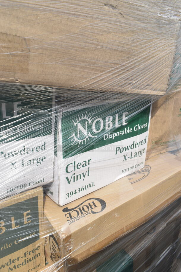 PALLET LOT of 25 BRAND NEW Boxes Including 795PTOBK4 Choice Black Microwavable Folded Paper #4 Take-Out Container 7 3/4" x 5 1/2" x 3 1/2" - 160/Case, 2 Box 612FHL1230 Choice Foil Steam Table Pan Lid - Half Size - 100/Case, 394360XL Noble Products Clear Powdered Disposable Vinyl Gloves for Foodservice - Extra Large - 1000/Case, Uniqify Polka Dotty Ice Cream Cups, 395RP09 EcoChoice Compostable Sugarcane / Bagasse 9" Plate - 500/Case, 148HD8COMBO Choice Heavy Duty 8 oz. Microwavable Translucent Plastic Deli Container and Lid Combo Pack - 240/Case. 25 Times Your Bid! - Image 9 of 12