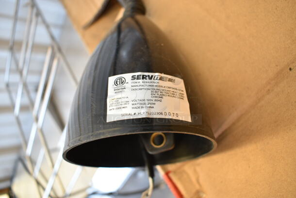 3 BRAND NEW SCRATCH AND DENT! ServIt 423HLR75CH Retractable Cord Ceiling Mount Heat Lamp with Modern Chrome Flared Finish Round Dome Shade. 3 Times Your Bid! - Image 9 of 11