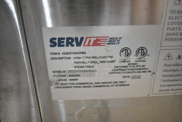 
BRAND NEW SCRATCH AND DENT! 2023 ServIt 423EST4WOPBH Stainless Steel Four Pan Open Well Electric Steam Table with Partially Enclosed Base. 208/240 Volts, 1 Phase. - Image 6 of 6