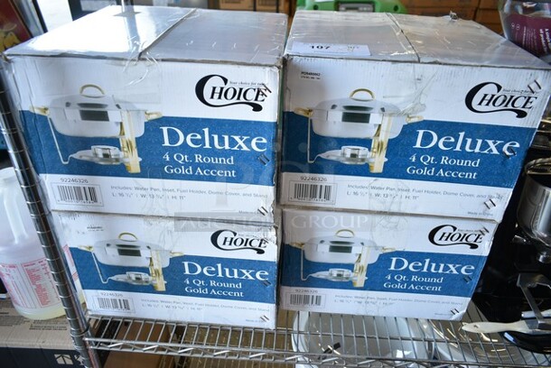 4 BRAND NEW SCRATCH AND DENT! Choice 90046326 Deluxe 4 Qt. Round Gold Accent Chafer. 4 Times Your Bid!  - Image 2 of 6