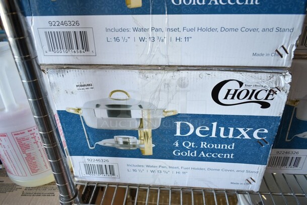 4 BRAND NEW SCRATCH AND DENT! Choice 90046326 Deluxe 4 Qt. Round Gold Accent Chafer. 4 Times Your Bid!  - Image 5 of 6