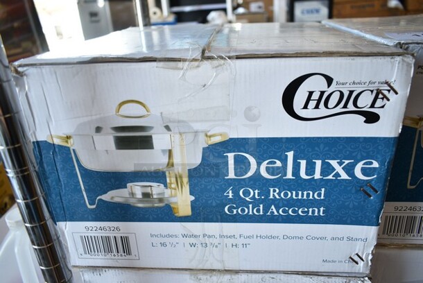 4 BRAND NEW SCRATCH AND DENT! Choice 90046326 Deluxe 4 Qt. Round Gold Accent Chafer. 4 Times Your Bid!  - Image 6 of 6