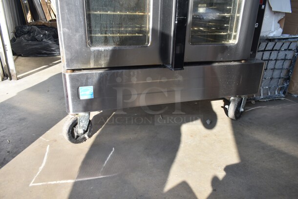 2 Blodgett DFG-100-ES Stainless Steel Commercial Natural Gas Powered Full Size Convection Oven w/ View Through Doors, Metal Oven Racks and Thermostatic Controls on Commercial Casters. 45,000 BTU. 2 Times Your Bid!  - Image 3 of 9