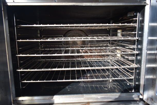 2 Blodgett DFG-100-ES Stainless Steel Commercial Natural Gas Powered Full Size Convection Oven w/ View Through Doors, Metal Oven Racks and Thermostatic Controls on Commercial Casters. 45,000 BTU. 2 Times Your Bid!  - Image 4 of 9
