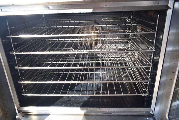 2 Blodgett DFG-100-ES Stainless Steel Commercial Natural Gas Powered Full Size Convection Oven w/ View Through Doors, Metal Oven Racks and Thermostatic Controls on Commercial Casters. 45,000 BTU. 2 Times Your Bid!  - Image 5 of 9