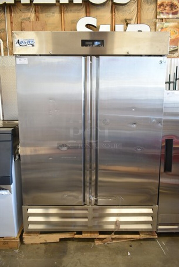 BRAND NEW SCRATCH AND DENT! 2023 Avantco 447AP49F Stainless Steel Commercial 2 Door Reach In Freezer w/ Poly Coated Racks. 115 Volts, 1 Phase. Tested and Working! - Image 2 of 7