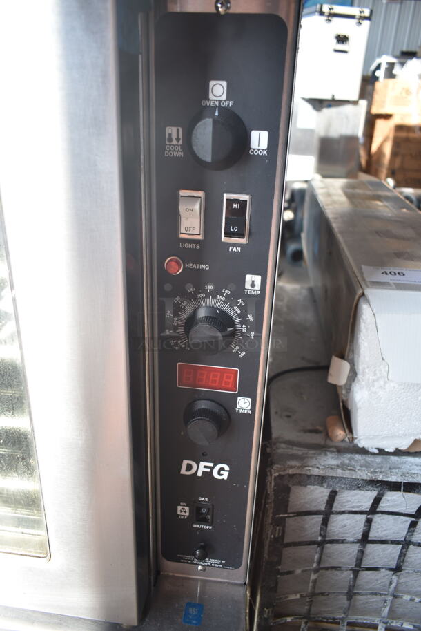 2 Blodgett DFG-100-ES Stainless Steel Commercial Natural Gas Powered Full Size Convection Oven w/ View Through Doors, Metal Oven Racks and Thermostatic Controls on Commercial Casters. 45,000 BTU. 2 Times Your Bid!  - Image 7 of 9