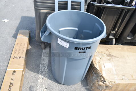 Rubbermaid Brute Gray Poly Trash Can on Casters.