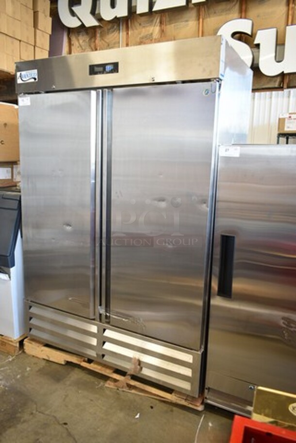 BRAND NEW SCRATCH AND DENT! 2023 Avantco 447AP49F Stainless Steel Commercial 2 Door Reach In Freezer w/ Poly Coated Racks. 115 Volts, 1 Phase. Tested and Working! - Image 3 of 7