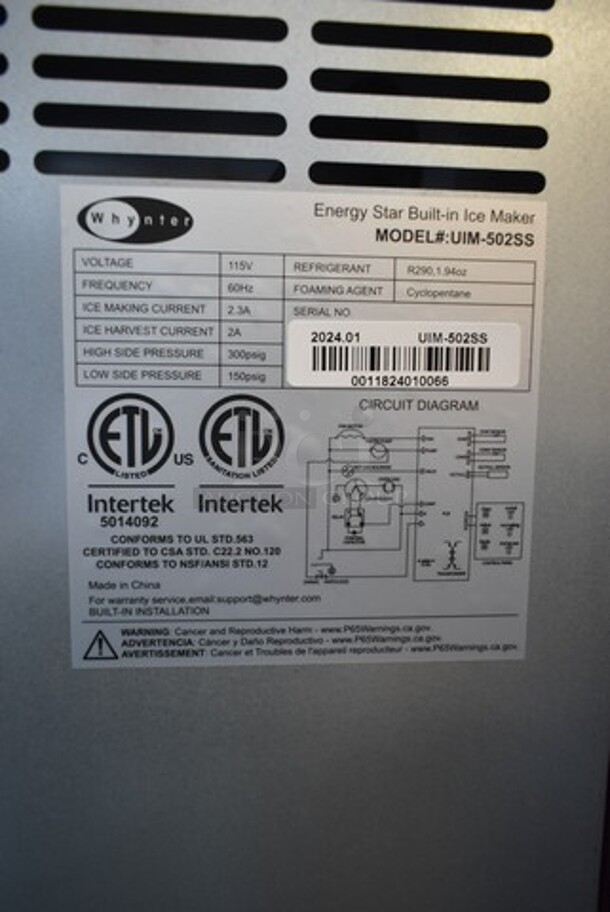 BRAND NEW SCRATCH AND DENT! Whynter UIM-502SS Built-In / Freestanding 15" Ice Maker Machine Stainless Steel 25lb. 115 Volt, 1 Phase. Tested and Working! - Image 6 of 6