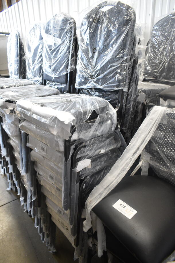 40 BRAND NEW SCRATCH AND DENT! Lancaster Table & Seating 164BNQCRBLK  Black Pattern Fabric Crown Back Stackable Banquet Chair with Silver Vein Frame. 40 Times Your Bid! - Image 3 of 5
