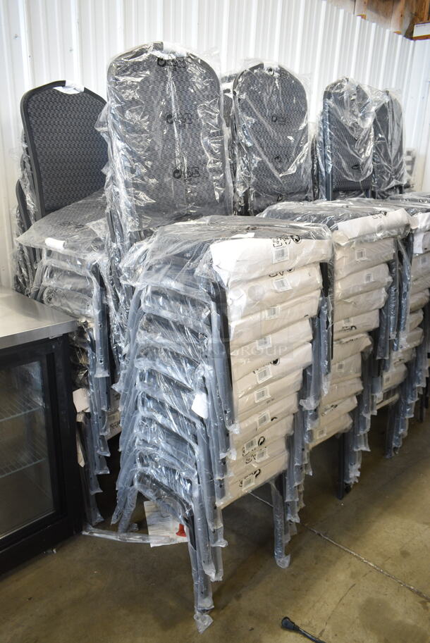 40 BRAND NEW SCRATCH AND DENT! Lancaster Table & Seating 164BNQCRBLK  Black Pattern Fabric Crown Back Stackable Banquet Chair with Silver Vein Frame. 40 Times Your Bid! - Image 2 of 5