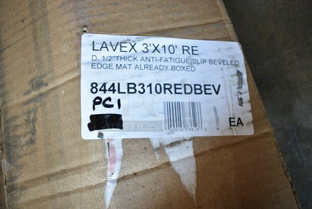 BRAND NEW SCRATCH AND DENT! Lavex 844LB310REDBEV 3' x 10' Heavy-Duty Red Rubber Grease-Resistant Anti-Fatigue Floor Mat with Beveled Edge - 1/2" Thick - Image 3 of 3