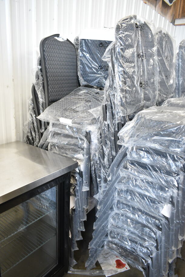 40 BRAND NEW SCRATCH AND DENT! Lancaster Table & Seating 164BNQCRBLK  Black Pattern Fabric Crown Back Stackable Banquet Chair with Silver Vein Frame. 40 Times Your Bid! - Image 3 of 5