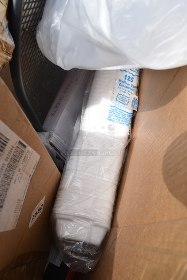 PALLET LOT of 15 BRAND NEW Boxes Including 90HTPF3R White Foam Three-Compartment Square, 433DS15 Choice 15" x 10 3/4" Customizable Interfolded Deli Wrap Wax Paper - 6000/Case, 500CC16 16 oz. Plastic Cold Cup - 1000/Case, 128HD8COMBO Choice Heavy Duty 8 oz. Microwavable Translucent Plastic Deli Container and Lid Combo Pack - 240/Case, 274MOPBCKTBR Lavex 35 Qt. Brown Mop Bucket & Side Press Wringer Combo. 15 Times Your Bid! - Image 10 of 12