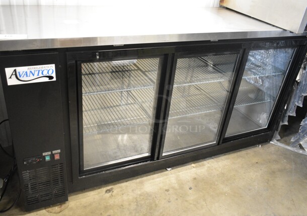 BRAND NEW SCRATCH AND DENT! 2024 Avantco 178UBB72SHC 73" Black Counter Height Narrow Sliding Glass Door Back Bar Refrigerator with LED Lighting. 115 Volts, 1 Phase. Tested and Working! - Image 2 of 7