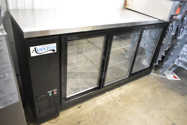 BRAND NEW SCRATCH AND DENT! 2024 Avantco 178UBB72SHC 73" Black Counter Height Narrow Sliding Glass Door Back Bar Refrigerator with LED Lighting. 115 Volts, 1 Phase. Tested and Working! - Image 3 of 7