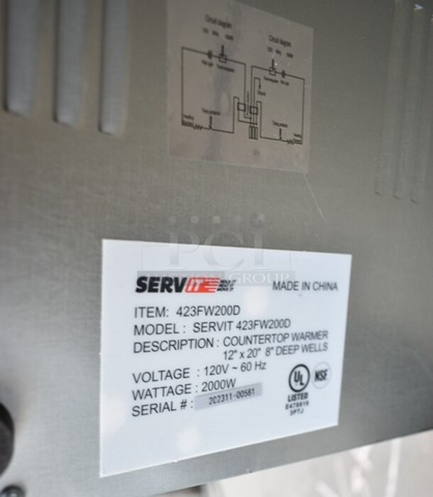 BRAND NEW SCRATCH AND DENT! 2023 ServIt 423FW200D 12" x 20" Full Size Dual Well Electric Countertop Food Warmer with Digital Controls. 120 Volts, 1 Phase. Tested and Working! - Image 6 of 6