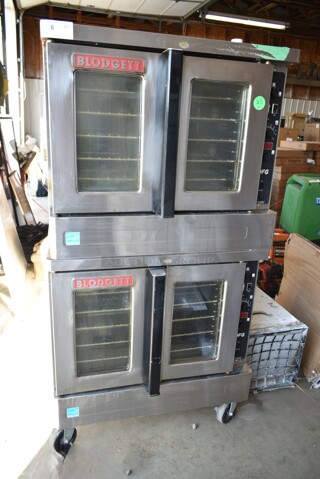 2 Blodgett DFG-100-ES Stainless Steel Commercial Natural Gas Powered Full Size Convection Oven w/ View Through Doors, Metal Oven Racks and Thermostatic Controls on Commercial Casters. 45,000 BTU. 2 Times Your Bid! 