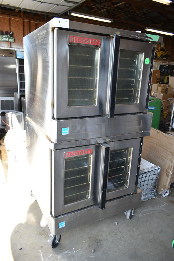 2 Blodgett DFG-100-ES Stainless Steel Commercial Natural Gas Powered Full Size Convection Oven w/ View Through Doors, Metal Oven Racks and Thermostatic Controls on Commercial Casters. 45,000 BTU. 2 Times Your Bid!  - Image 2 of 9