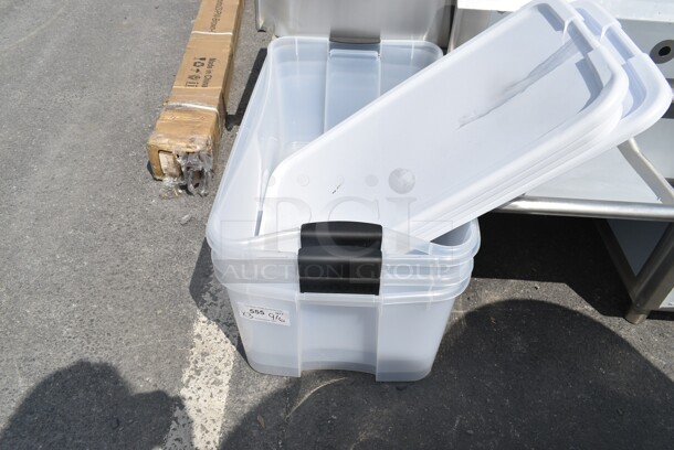 3 Clear Poly Bins w/ 3 White Lids. 3 Times Your Bid! - Image 1 of 3