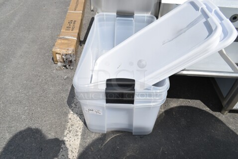 3 Clear Poly Bins w/ 3 White Lids. 3 Times Your Bid!