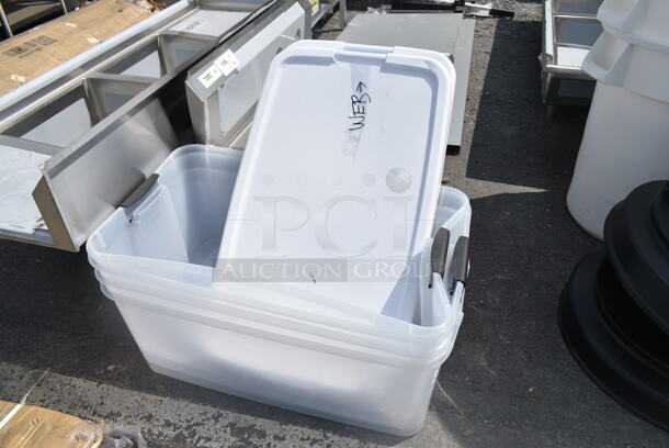 3 Clear Poly Bins w/ 3 White Lids. 3 Times Your Bid! - Image 3 of 3