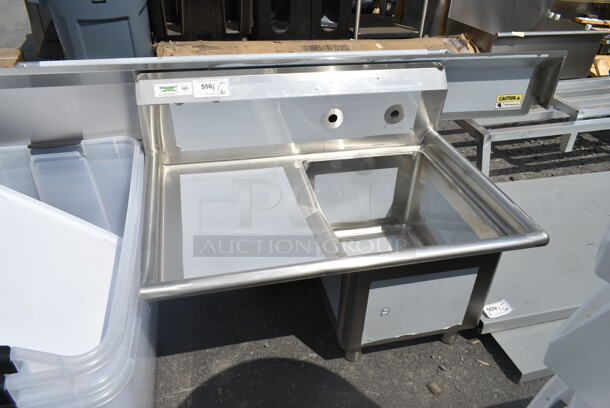 BRAND NEW SCRATCH AND DENT! Regency 600S1162018L 36 1/2" 16 Gauge Stainless Steel One Compartment Commercial Sink with 1 Drainboard - 16" x 20" x 12" Bowl. No Legs.  - Image 2 of 4