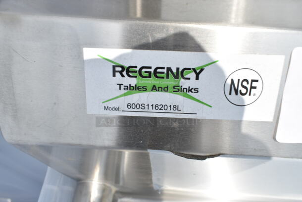 BRAND NEW SCRATCH AND DENT! Regency 600S1162018L 36 1/2" 16 Gauge Stainless Steel One Compartment Commercial Sink with 1 Drainboard - 16" x 20" x 12" Bowl. No Legs.  - Image 3 of 4