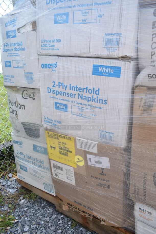 PALLET LOT of 40 BRAND NEW Boxes Including 2 Box 500TO993C3 Choice 9" x 9" x 3" Microwaveable 3-Compartment Black / Clear Plastic Hinged Container - 100/Case, 2 Box 5535411 Acopa 11.5 oz. Customizable Glass Goblet - 12/Case, 130BKFKSNX500 Choice Black Extra Heavy Weight Wrapped Plastic Cutlery Pack with Napkin - 500/Case, 5001TPJ Lavex 1-Ply 1400' Universal Jumbo Toilet Paper Roll with 9" Diameter - 12/Case, 4 Box 966UPWIDEB OneUp by Choice White 2-Ply Wide Interfold 6 1/2" x 8 1/2" Dispenser Napkin - 6000/Case, 43309LPIE100 Choice 9" Clear Hinged Low Pie Container - 100/Case, 2 Box 2 Box 130HBKCUTFW Visions Individually Wrapped Black Heavy Weight Plastic Fork - 1000/Case, 3 Box 130BKFORKH Choice Black Heavy Weight Plastic Fork - 1000/Case, 500LFLAT5 Choice Lids. 40 Times Your Bid! - Image 7 of 12