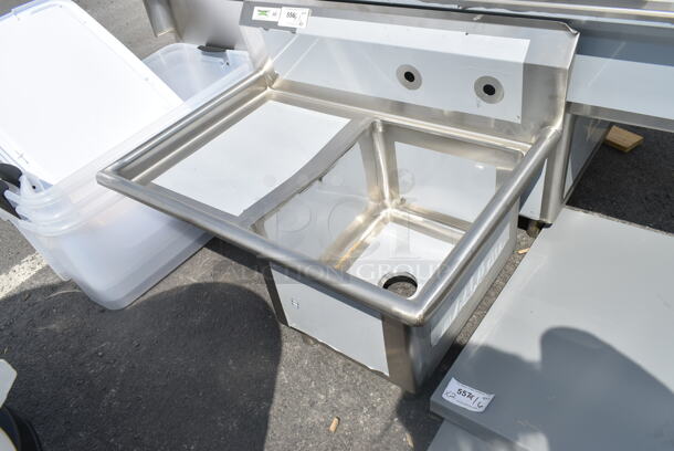 BRAND NEW SCRATCH AND DENT! Regency 600S1162018L 36 1/2" 16 Gauge Stainless Steel One Compartment Commercial Sink with 1 Drainboard - 16" x 20" x 12" Bowl. No Legs.  - Image 4 of 4