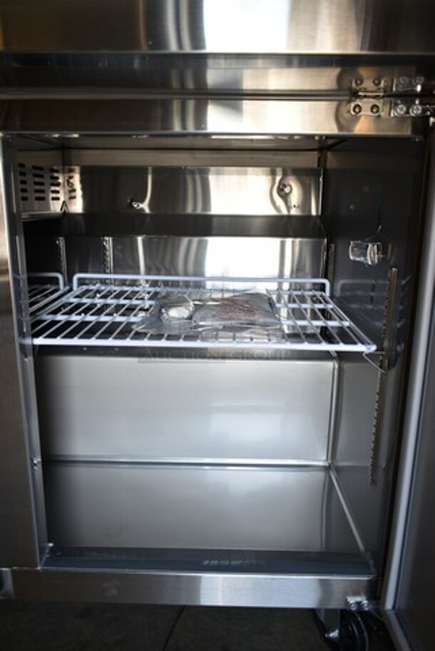 BRAND NEW SCRATCH AND DENT! 2023 Avantco 178SSPTM7118 Stainless Steel Commercial Sandwich Salad Prep Table Bain Marie Mega Top on Commercial Casters. 115 Volts, 1 Phase. Tested and Powers On But Does Not Get Cold - Image 5 of 8