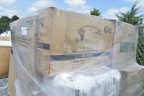 PALLET LOT of 40 BRAND NEW Boxes Including 2 Box 500TO993C3 Choice 9" x 9" x 3" Microwaveable 3-Compartment Black / Clear Plastic Hinged Container - 100/Case, 2 Box 5535411 Acopa 11.5 oz. Customizable Glass Goblet - 12/Case, 130BKFKSNX500 Choice Black Extra Heavy Weight Wrapped Plastic Cutlery Pack with Napkin - 500/Case, 5001TPJ Lavex 1-Ply 1400' Universal Jumbo Toilet Paper Roll with 9" Diameter - 12/Case, 4 Box 966UPWIDEB OneUp by Choice White 2-Ply Wide Interfold 6 1/2" x 8 1/2" Dispenser Napkin - 6000/Case, 43309LPIE100 Choice 9" Clear Hinged Low Pie Container - 100/Case, 2 Box 2 Box 130HBKCUTFW Visions Individually Wrapped Black Heavy Weight Plastic Fork - 1000/Case, 3 Box 130BKFORKH Choice Black Heavy Weight Plastic Fork - 1000/Case, 500LFLAT5 Choice Lids. 40 Times Your Bid! - Image 12 of 12