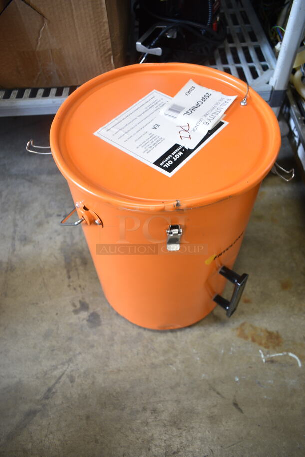 BRAND NEW SCRATCH AND DENT! Fryclone 259FOPN6GL 6.5 Gallon Orange Utility Oil Pail - Image 4 of 5
