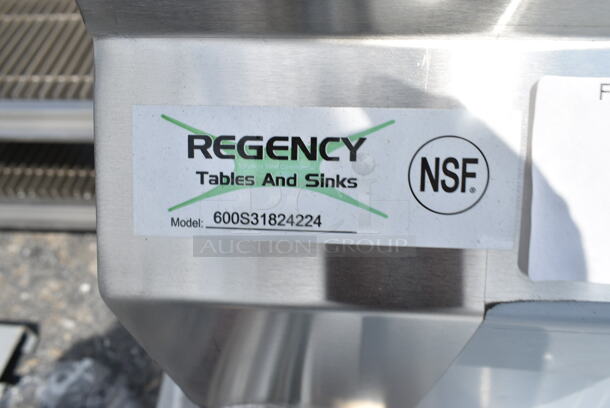BRAND NEW SCRATCH AND DENT! Regency 600S31824224 Stainless Steel Commercial 3 Bay Sink w/ Dual Drain Boards. No Legs. Bays 18x23x14. Drain Boards 22.5x25.5. - Image 4 of 5