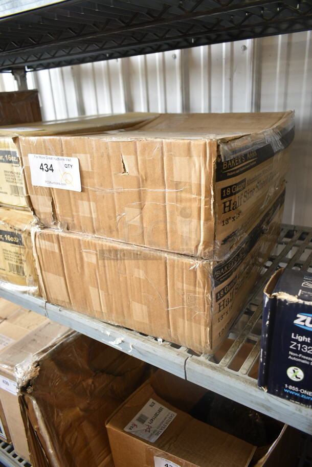 2 Box of 8 BRAND NEW SCRATCH AND DENT! Baker's Lane 407BUNHALFWH Half Size 18 Gauge Non-Stick 13" x 18" White Wire in Rim Aluminum Bun / Sheet Pan / Tray. 2 Times Your Bid!  - Image 2 of 5