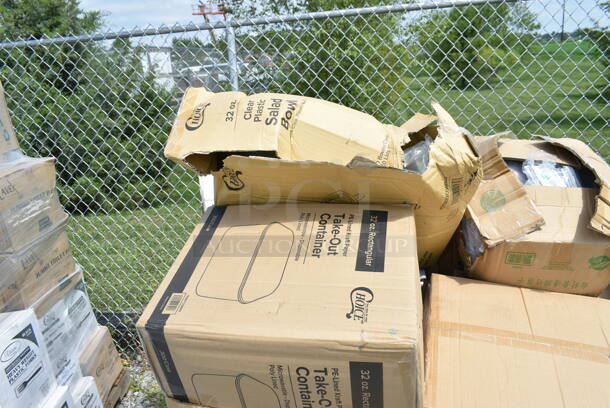 PALLET LOT of 15 BRAND NEW Boxes Including 395SP10 EcoChoice Compostable Sugarcane / Bagasse 10" x 10" Square Plate, 50016W Choice 16 oz. White Poly Paper Hot Cup - 1000/Case, 127PE409BULK Choice Translucent Deli Lid Flush Fit - 500/Case, 130BFORKWP Individually Wrapped Medium Weight Black Plastic Fork, 999PCC16 Choice 16 oz. Poly Paper Cold Cup - 50/Pack, 50016W White Poly Paper Hot Cup, 1340225.002 American Standard 1.0 GPM Deck-Mount Metering Faucet with 4" Centers. 15 Times Your Bid! - Image 2 of 12