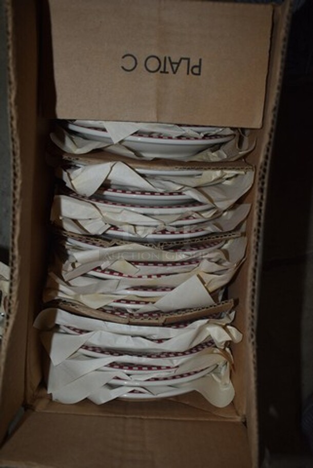 6 Boxes of 24 BRAND NEW! Steelite B061 P200 NR Plate 6-1/2" Red Checkerboard Rim. 6 Times Your Bid!  - Image 4 of 4