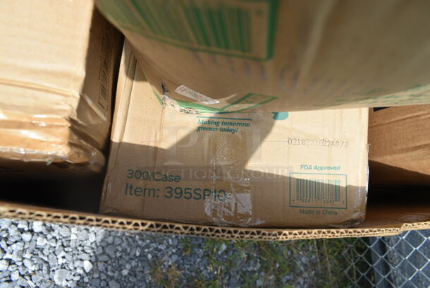 PALLET LOT of 15 BRAND NEW Boxes Including 395SP10 EcoChoice Compostable Sugarcane / Bagasse 10" x 10" Square Plate, 50016W Choice 16 oz. White Poly Paper Hot Cup - 1000/Case, 127PE409BULK Choice Translucent Deli Lid Flush Fit - 500/Case, 130BFORKWP Individually Wrapped Medium Weight Black Plastic Fork, 999PCC16 Choice 16 oz. Poly Paper Cold Cup - 50/Pack, 50016W White Poly Paper Hot Cup, 1340225.002 American Standard 1.0 GPM Deck-Mount Metering Faucet with 4" Centers. 15 Times Your Bid! - Image 3 of 12
