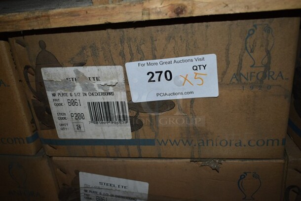 5 Boxes of 24 BRAND NEW! Steelite B061 P200 NR Plate 6-1/2" Red Checkerboard Rim. 5 Times Your Bid!  - Image 2 of 3