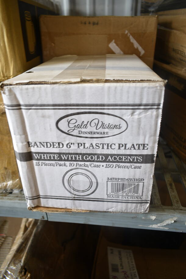 4 Boxes BRAND NEW SCRATCH AND DENT! Items Including 347RPBD6WHGD Visions 6" White Plastic Plate with Gold Bands - 150/Case, 19491769 Avantco Ice 19491769 Ice Scoop, 2 Box GET MAS-3-CL Cheers 16 oz. Customizable Plastic Mason Jar / Drinking Jar with Handle. 4 Times Your Bid!  - Image 3 of 6