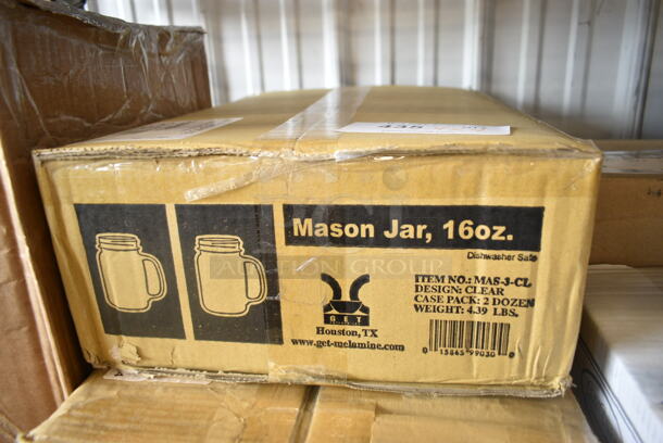 4 Boxes BRAND NEW SCRATCH AND DENT! Items Including 347RPBD6WHGD Visions 6" White Plastic Plate with Gold Bands - 150/Case, 19491769 Avantco Ice 19491769 Ice Scoop, 2 Box GET MAS-3-CL Cheers 16 oz. Customizable Plastic Mason Jar / Drinking Jar with Handle. 4 Times Your Bid!  - Image 5 of 6