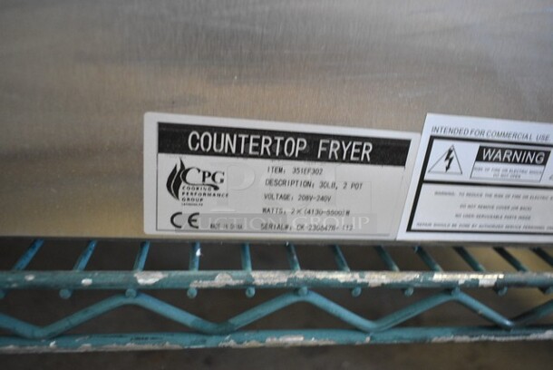 BRAND NEW SCRATCH AND DENT! 2023 Cooking Performance Group CPG 351EF302 Stainless Steel Electric Powered 30 lb. Dual Tank Heavy-Duty Countertop Fryer w/ 2 Metal Fry Baskets. 208-240 Voltas, 1 Phase.  - Image 8 of 8