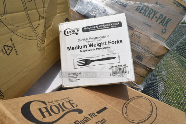 PALLET LOT of 15 BRAND NEW Boxes Including 395SP10 EcoChoice Compostable Sugarcane / Bagasse 10" x 10" Square Plate, 50016W Choice 16 oz. White Poly Paper Hot Cup - 1000/Case, 127PE409BULK Choice Translucent Deli Lid Flush Fit - 500/Case, 130BFORKWP Individually Wrapped Medium Weight Black Plastic Fork, 999PCC16 Choice 16 oz. Poly Paper Cold Cup - 50/Pack, 50016W White Poly Paper Hot Cup, 1340225.002 American Standard 1.0 GPM Deck-Mount Metering Faucet with 4" Centers. 15 Times Your Bid! - Image 10 of 12