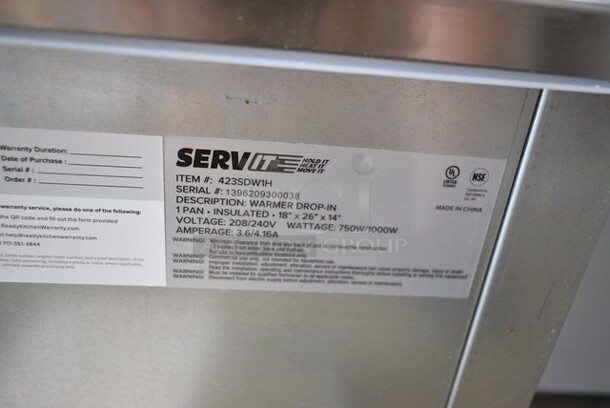 BRAND NEW SCRATCH AND DENT! ServIt 423SDW1H Stainless Steel One Pan Full Size Insulated Drop-In Hot Food Well. 208/240 Volts, 1 Phase.  - Image 7 of 7
