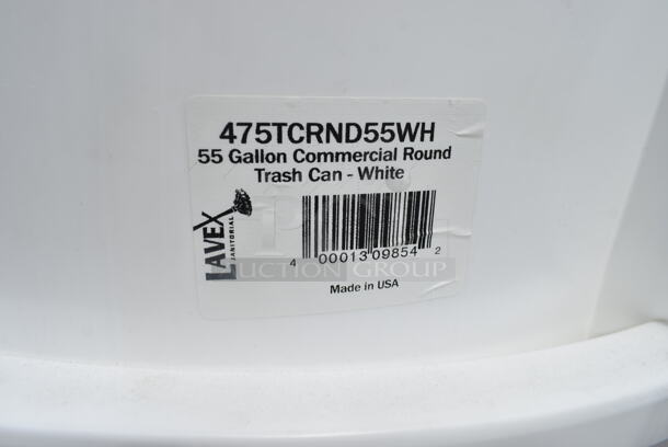 6 BRAND NEW SCRATCH AND DENT! Lavex 475TCRND55WH 55 Gallon White Round Commercial Trash Can. 6 Times Your Bid! - Image 3 of 3