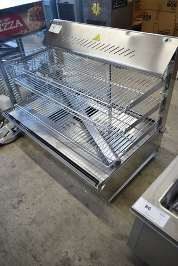 BRAND NEW SCRATCH AND DENT! ServIt 423HDM36SA Stainless Steel Commercial Countertop 36" Self / Full Service 3 Shelf Countertop Heated Display Case with Sliding Doors. See Pictures for Damage. 120 Volts, 1 Phase. Tested and Powers On But Does Not Get Warm - Image 3 of 8