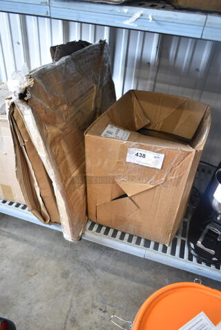 4 BRAND NEW SCRATCH AND DENT! Items Including 16 35912011471 Regency 5" Polyurethane Work Table and Equipment Stand Caster, 164TR3030 Lancaster Table & Seating 30" x 30" Cross Cast Iron Table Base Plate, Two 177FRYGUARD  18 Gauge Stainless Steel Splash Guard for FF and EF Series - 20 1/2" x 18". 4 Times Your Bid!