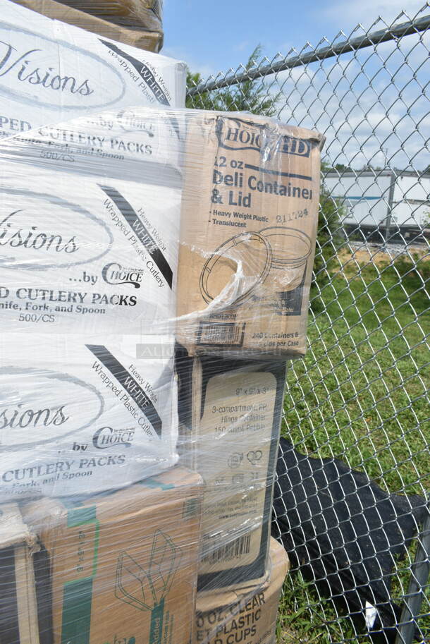 PALLET LOT of 28 BRAND NEW Boxes Including 3 Box 130ROLLKFSBK Visions 17" x 17" White Pre-Rolled Linen-Feel Napkin and Black Heavy Weight Plastic Cutlery Set - 100/Case, 3 Box 177ITD5GSMV Avantco ITD5-GS-MV 5 Gallon Slim Iced Tea Dispenser with Stainless Steel Valve, 500MFTN Lavex Natural Brown Kraft M-Fold (Multifold) Towel - 4000/Case, 760SOUP6WPA Choice 6 oz. White Double Poly-Coated Paper Food Cup with Vented Paper Lid - 250/Case, 500TW12 Choice 12 oz. Translucent Thin Wall Plastic Cold Cup - 1000/Case, 185403114D Beverage-Air 403-114D Stepped Divider for DW Series Bottle Coolers - 9 1/4" x 22 1/4". 28 Times Your Bid! - Image 8 of 12